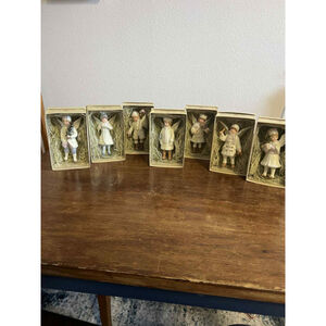 Vintage-Style Porcelain Angel Ornaments SET OF 7 W/ Boxes Costco Import Glitter